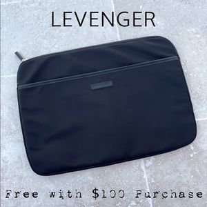 LEVENGER Black Nylon & Leather Trim Soft Padded Laptop Sleeve Case Folio